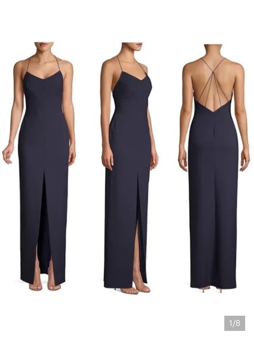 Likely Estella Spaghetti-Strap Navy Evening Gown
